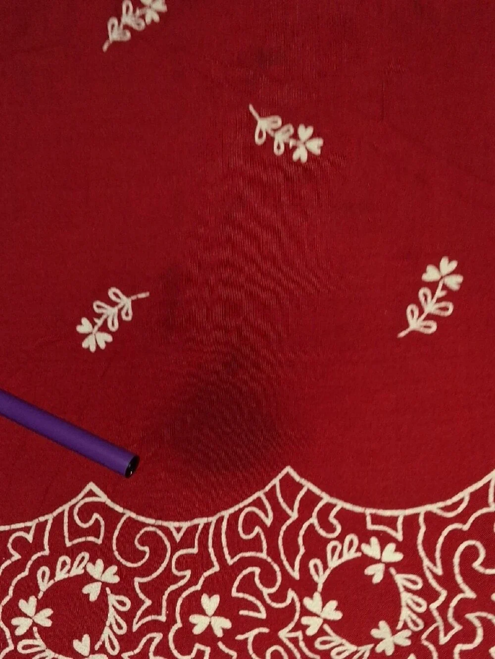 Vintage Red Table Cloth with White Floral Print